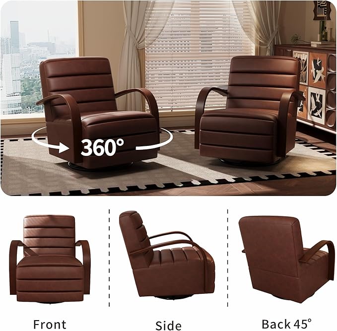 Chifee &amp Vingol 360° Swivel Accent Chair 30.3 W PU Leather Swivel Living Room Chair with Solid Wood Armrests Mid Century Modern Reading ChairSet of 2Brown