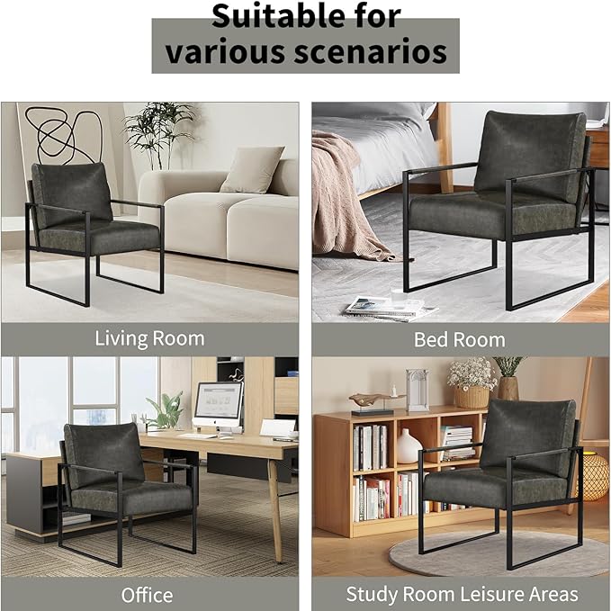 CANMOV Modern Accent Chair Set of 4 PU Leather Armchair with Metal FrameComfy Single Reading Chair with Soft Padded Backrest and Cushion for Living Room BedroomReading RoomOfficeDark Grey