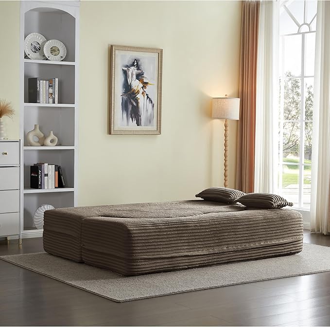78 Inch 2-in-1 Convertible SofaFuton Folding Sofa BedPull Out Sofa Bed Boneless Couch with 2 Pilowoveseat Sleeper Floor Sofa for Bedroom Living Room Office Apartment(Corduroy Coffee)