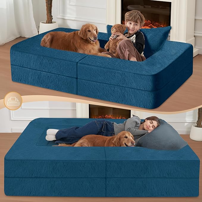 Futon Sofa Bed with Pillow 3-in-1 Sleeper Sofa Bed with Removable Cover Convertible Floor Sofa Bed No Assembly Boneless Couch for Living Room Bedroom