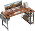 L Shaped Desk 55 Small Reversible Corner Computer Desk with Storage Shelves Home Office Desk Study Writing Table Deep Brown