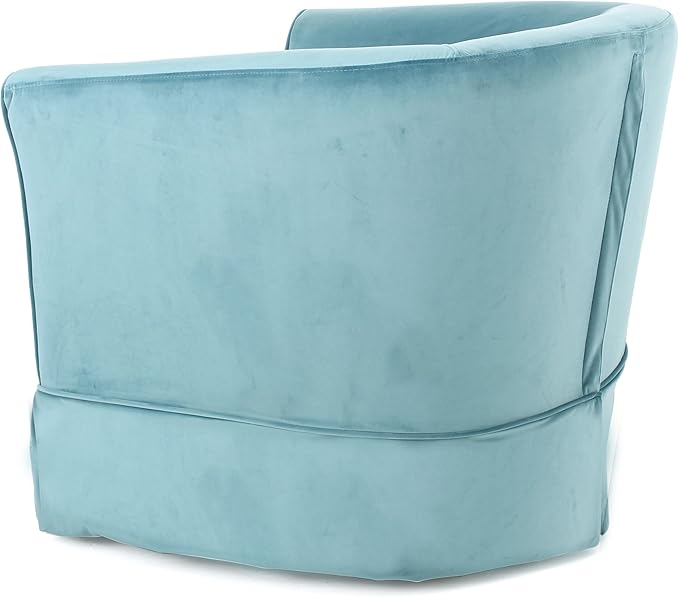 Upholstered Swivel Barrel Chair Blue Velvet Skirted Base Living Room Accent Seating 28.75 x 28 x 27 Inches