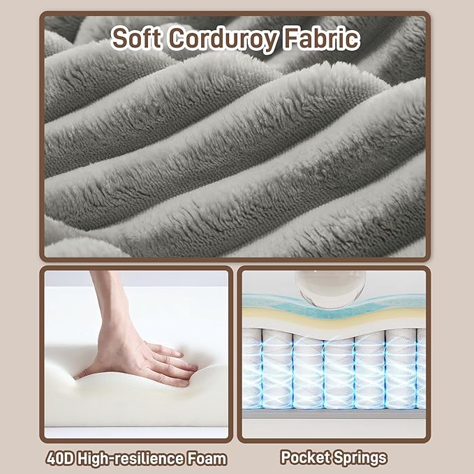 151 U Shaped Cloud Sectional Couch Modular Sofa Comfy Oversized Boneless Couches for Living Room Plush Corduroy Sectional Sofa Set with Ottoman Storage Console USB Light Grey