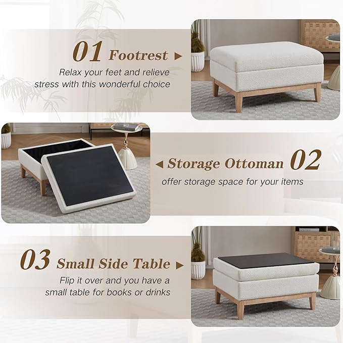 Mlmh &amp Kngwa 35.43 W Accent Chairs with Ottoman Upholstered Accent Chairs Ottoman Set with Natural Wood Legs Single Sofa Wingback Armchair for Living Room Bedroom Ivory