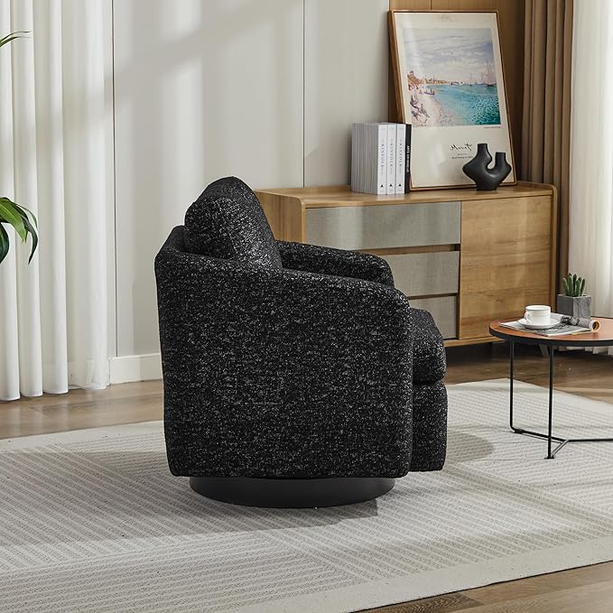Moden Swivel Accent Chair 360 Degree Round Swivel Barrel Chair with Pillow Upholstered Comfy Barrel Armchair Single Club Sofa Chair for Living Room Bedroom Reading Room (Black)