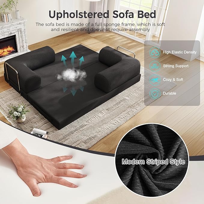 78.8 Convertible Sofa BedCorduroy Futon Couch Folding Pull Out Futon SofaNo Assembly Boneless Couch for Living Room