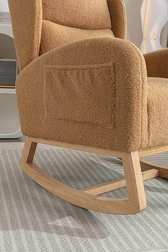 Khaki Teddy Rocking Chair Comfortable Single Sofa Chair for Living Room Bedroom 300 Lbs Capacity Easy Assembly