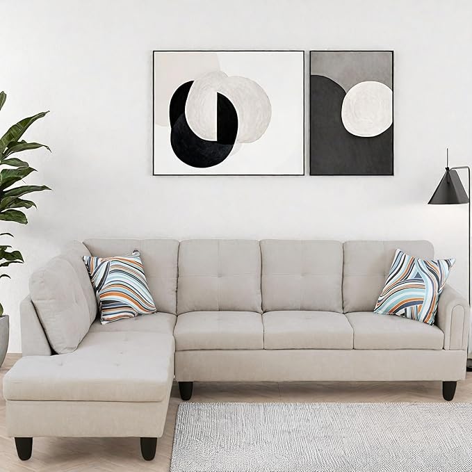 L Shaped Couch Modular Sectional Sofa with Chaise Modern Modular Sofas Furniture Sofa Couches for Living Room/Apartment/Office/Bedroom Light Grey