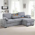 ERYE L-Shaped Pull Out Sleeper Couch Bed Modern Chenille Upholstered Button Tufted Corner Couch Reversible Sectional Sleeper Sofa Bed W/Storage Chaise Cup Holders