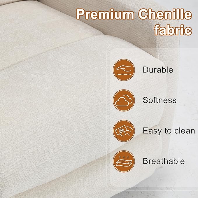 Manual Swivel Rocker Recliner Chair with Vibration Massage Overstuffed Glider Chair with Lumbar Heat for Nursery Living Room Reclining Sofa Chair Chenille Fabric Beige