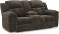 Signature Design by Ashley Frohn Modern Manual Double Reclining Loveseat with Console Storage and Cup Holders Dark Brown