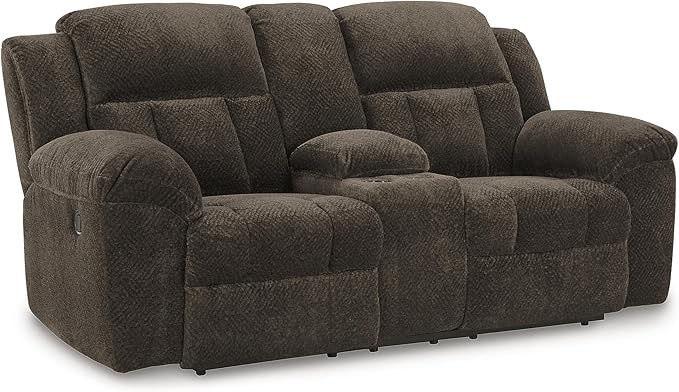 Signature Design by Ashley Frohn Modern Manual Double Reclining Loveseat with Console Storage and Cup Holders Dark Brown