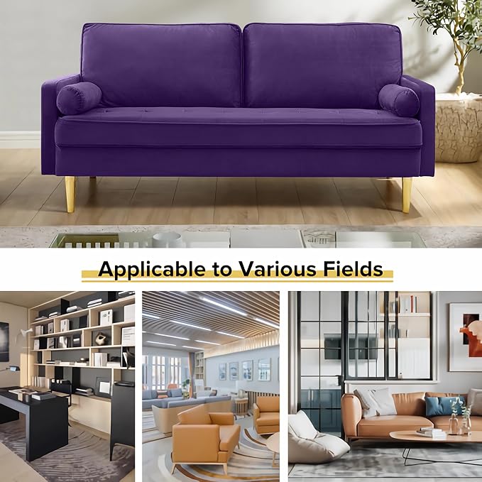 SZLIZCCC 67 LoveSeat Sofa Love Seat Couch Mid Century Modern Couchs Velvet Fabric Pull Dot Design Sofas with Two Round Pillows for Small Spaces Living Room Dorm Bedroom Apartment (67-Purple)