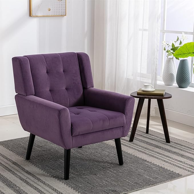Modern Soft Velvet Material Ergonomics Accent Chair Living Room Chair Bedroom Chair Home Chair with Black Legs for Indoor Home
