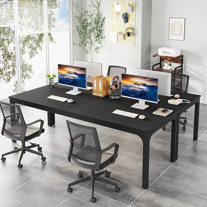 LITTLE TREE 78.7 Inches Extra Long Two Person Office DeskDouble Workstation for Home OfficeBlack