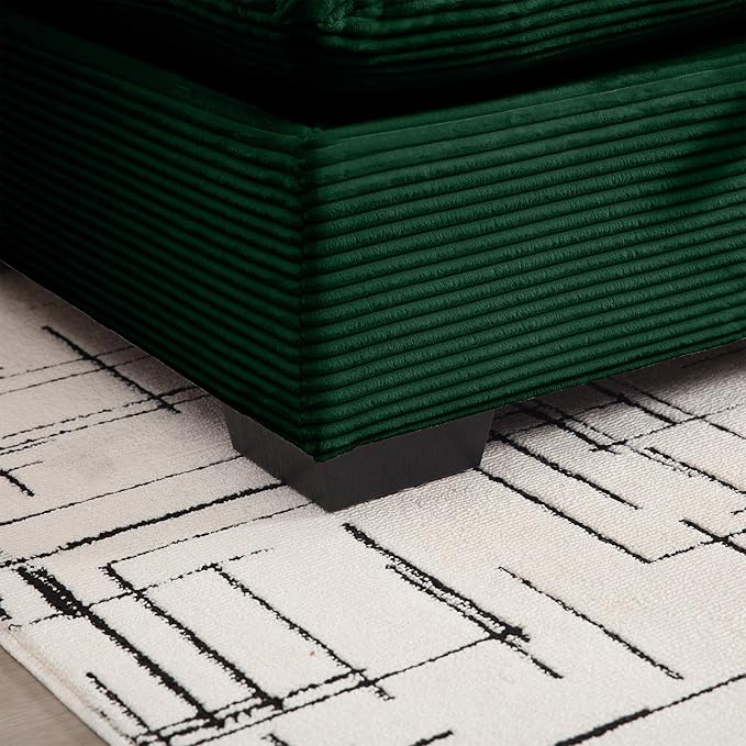 Corduroy Square Storage Ottoman with Removable Cushions 36.6 Inch Corduroy Fabric Cloud Ottoman Footrest for Modular Sofa Living Room Furniture Easy Assembly Green