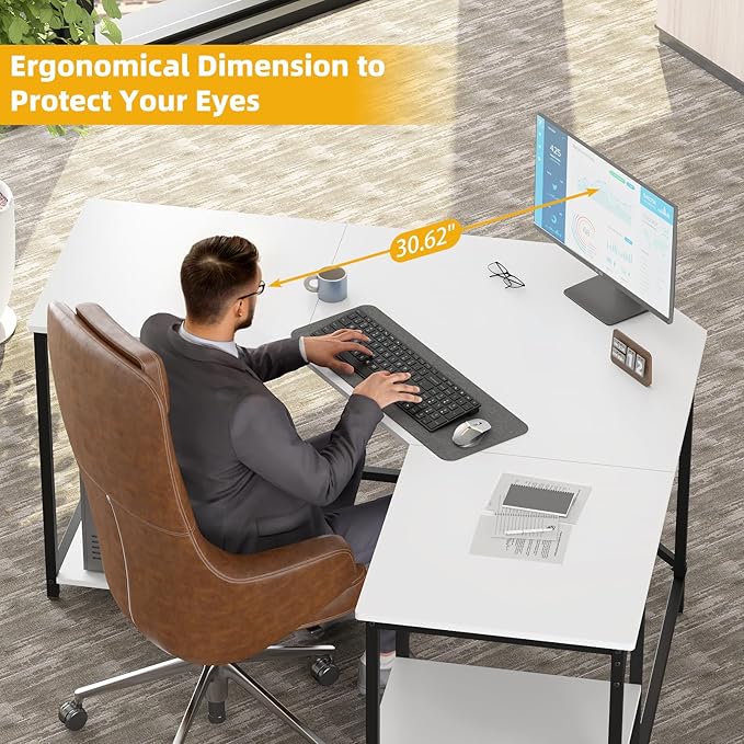 Elephance L-Shaped Desk with Shelves Computer Corner Desk Home Office Writing Workstation Gaming Desk PC Laptop Table with Storage