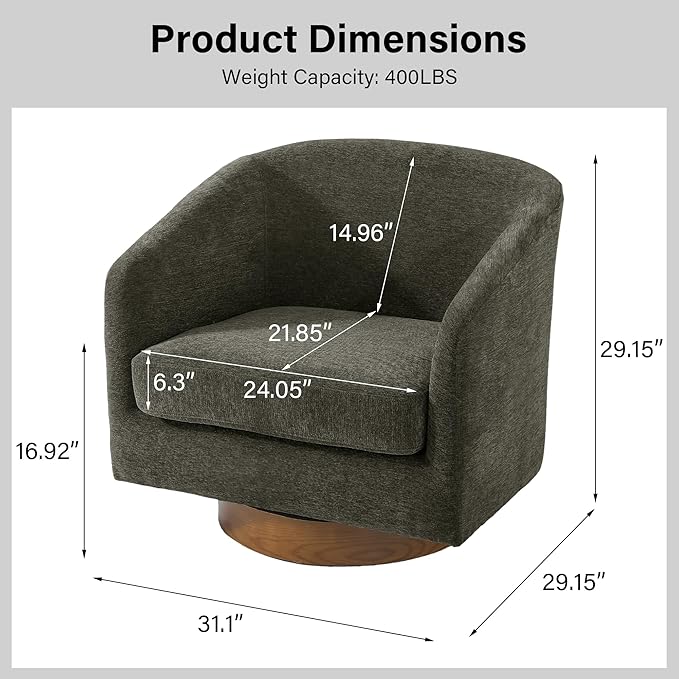 Swivel Barrel Chair Modern Round PU Leather Accent Armchair for Living Room Bedroom Oversized Comfy Club Reading Chairs for Adults (Chenille Tan Set of 2)