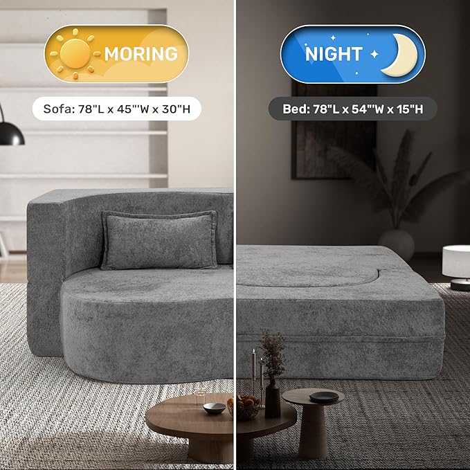78 Convertible Sofa Bed with Pillows Queen Sleeper SofaFoam Folding Mattress Sleeper Modern Teddy Fabric Floor Cushion and Futon Chaise Lounge SofaFor ApartmentsGuest RoomsGuest UseCondoGary