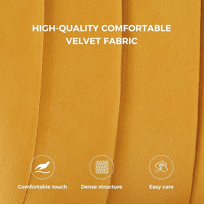 HULALA HOME Velvet Dining Chairs Modern Small Armless Accent Chair with Gold Metal Legs Living Room Upholstered Cute Side Chair Elegant Tufted Back Vanity Chair for Bedroom/Beauty Room-Mustard