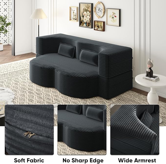 JOYBASE 78in Sofa Couch Convertible Oversized Cloud Loveseat Minimalist Sleeper Sofa Bed for Living Room Apartment Office No Assembly Required (Dark Grey Corduroy)