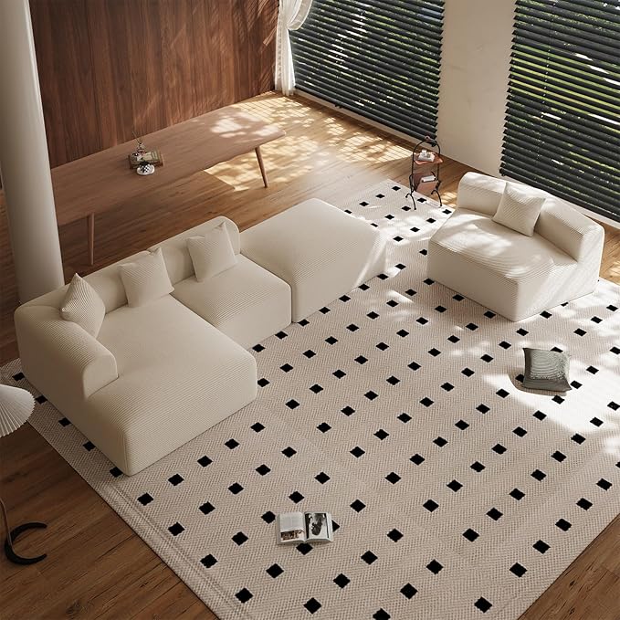 158” Oversized Modular Cloud Couch Boneless 5-Seat Sectional Sofa with Chaise &amp Movable Ottoman Plush Corduroy Deep Seat No Assembly Required(Beige White)