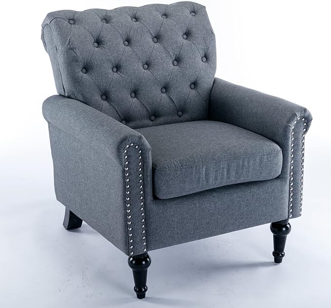 Upholstered Accent ChairsMid Century Armchair Sofa ChairsComfy Living Room ChairButton Tufted Reading Chair for Living Room BedroomStudy (1 Dark Grey)