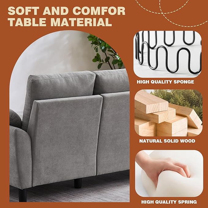 Convertible Sectional Sofa Set Modern L Shaped 3 Seat Sofa with Reversible Chaise and Love Seat Sofa Linen Sectional Couches for Living Room Light Grey