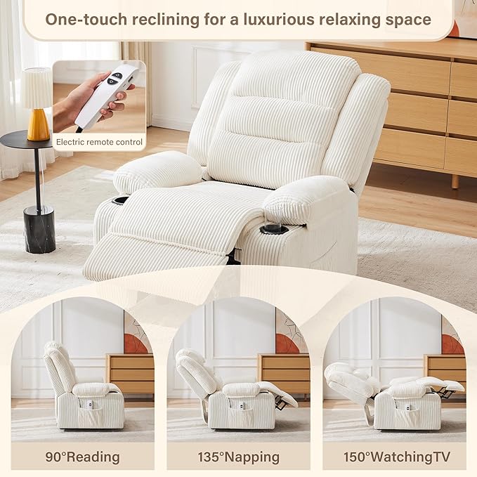 Power Recliner Chair with Cup Holders Electric Recliner Chair for Adults Living Room Reclining Chair Home Theater Seating Lounge Chair (1 Stripe White)