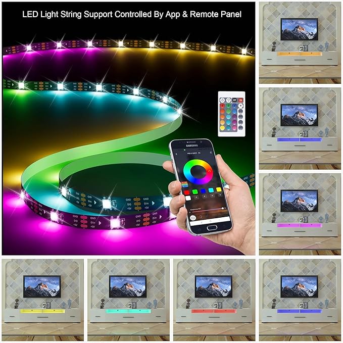 LED TV Stand for 65 75 85 Inch TV Modern Entertainment Center with Light String 31 Modes Full Color Selection Long TV Console with Large Storage for 90 Inch TV in Living Room Bedroom White