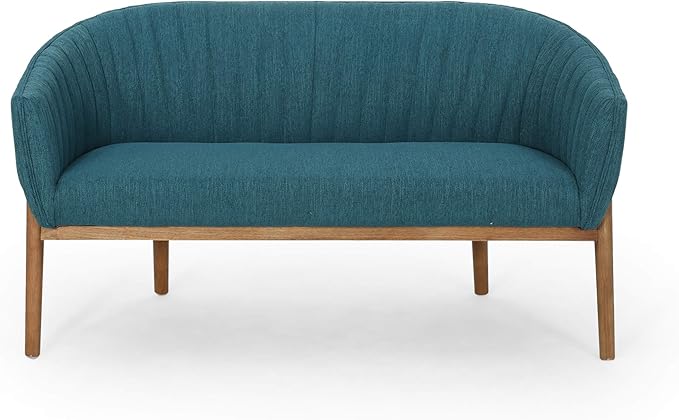 Great Deal Furniture Noble House Galena Mid-Century Fabric Loveseat in Teal