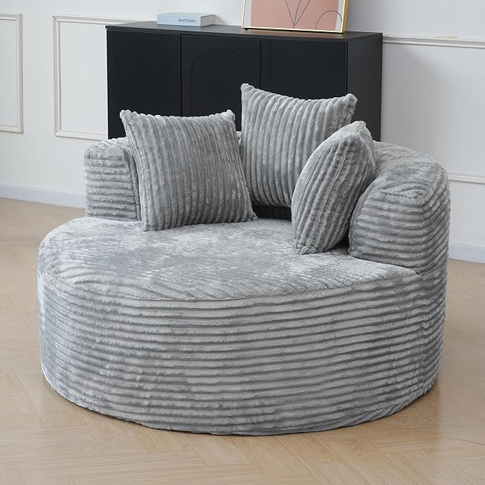 JACH Oversized Boneless Sofa Chair Comfy Corduroy Lounge Chairs Modern Deep Seat Lazy Chaise Lounge Chair for Living Room Movie Room Game Room Small Space No Assembly Required (Light Grey)