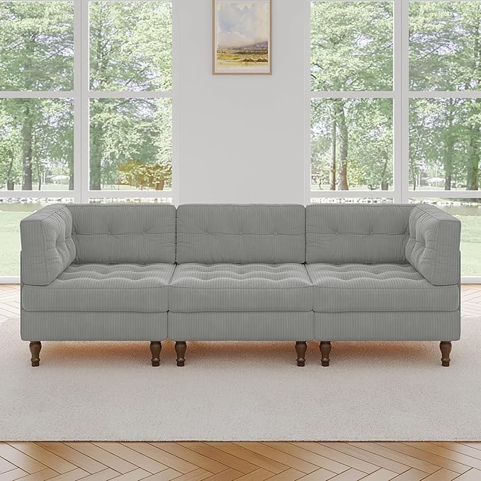 3-Seater Modular Sectional Sofa Couch 98 Upholstered Cloud Sofa Bed with Deep Seat for Living Room Bedroom and Apartment Comfy Fluffy Sleeper Sofa