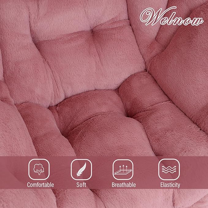 Welnow Lazy Chair with Ottoman Modern Accent Chair with Armrests and a Side Pocket Leisure Sofa Armchair Set Reading Armchair with Footrest for Small Space Plush Dark Pink
