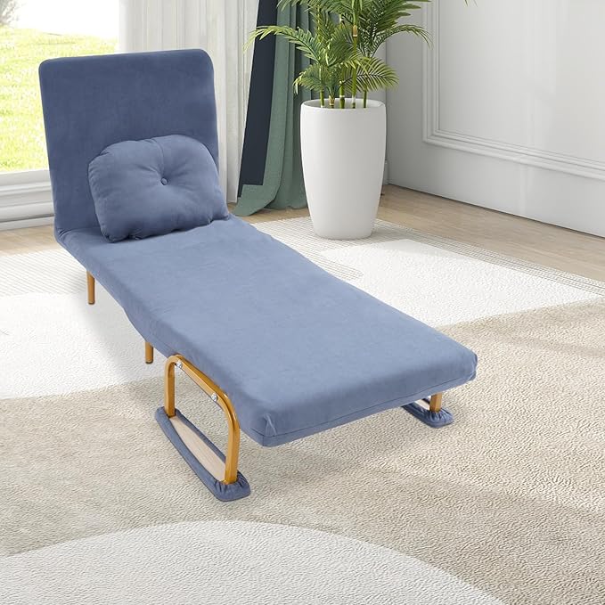 Sleep Chair Bed Convertible Sleeper Chairs for Adults 5-Position Recliner &amp 286lbs Capacity Blue Folding Sofa Bed with Adjustable Backrest &amp Pillow for Small Space Office