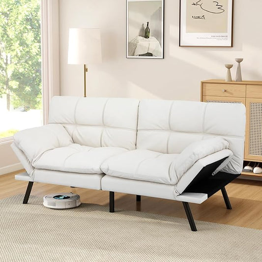 Futon Sofa Bed Convertible Memory Foam Foldable Couch Modern Sleeper Loveseat with Adjustable Armrests&ampBackrests for Small Spaces Office Studio Apartment Dorm Bonus Room
