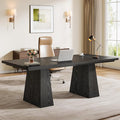 Tribesigns 63-Inch Executive Desk Modern Black Office Computer Desk with Sturdy Double Pedestal Large Study Writing Table Simple Workstation for Home Office