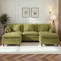 110 U-Shaped Modular Sectional Couch Modern Cloud Couch with Ottoman 5-Seat Chenille Sofa with Pillows Deep Seat Comfy Couch for Living Room Bedroom Green