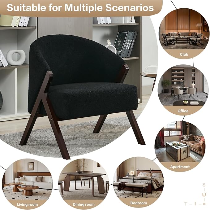 GarveeHome Accent Chair Mid Century Modern Chair Linen Fabric Living Room Chairs with Wood Frame Comfy Upholstered Reading Side Chair Easy Assembly for Bedroom