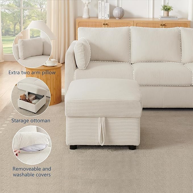 79 Small Couches with Storage Ottoman 3 Seat L Shaped Couch Sectional Sofa with Chaise Lounge for ApartmentDormBonus RoomCompact Spaces. (Beige 3+OTT)