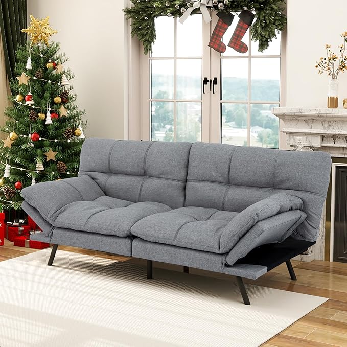 MUUEGM Futon Couch with 71 Adjustable High Density Memory Foam Futon Sofa Bed Modern Design Sofa Bed for Living Room Sleeping and Relaxing(Fabric Light Gray)