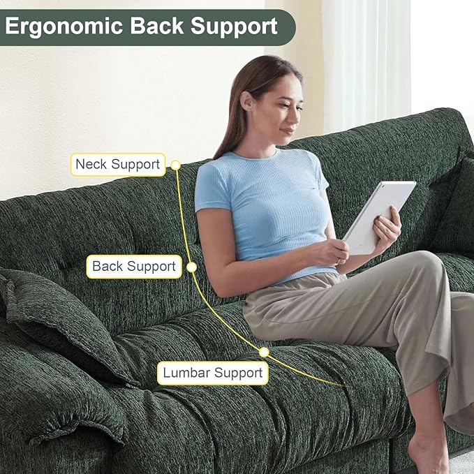 90.5 Modular Cloud Sofa 2 Seater Couch Oversized Loveseat with Armrest Pillow Comfy Tufted Couch Deep Seat Love Seats for Living Room Apartment Small Space- Green