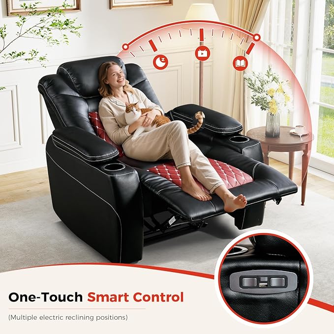 ANJ Power Recliner ChairHome Theater Seating with Adjustable HeadrestCup HoldersUSB PortHidden Arm Storage(Black)