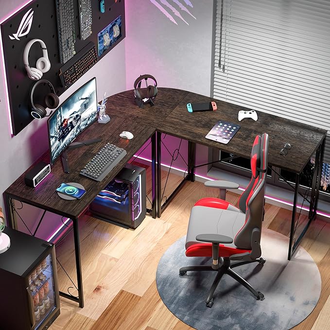 VECELO 59 L Shaped Computer Desk Corner Computer Desk Sturdy Home Office Computer Table for Small Space Writing Desk Larger Gaming Desk WorkstationGray