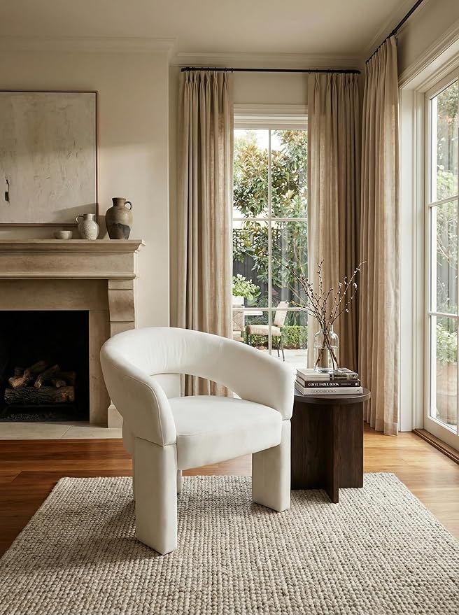 LukeAlon Modern Velvet Accent Chair Barrel Back Armchair Upholstered Lounge Chair for Living Room Bedroom Office Waiting Rooms Beige