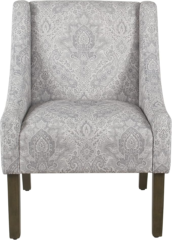 Homepop Home Decor | Upholstered Classic Swoop Arm Accent Chair | Accent Chairs for Living Room &amp Bedroom | Decorative Home Furniture Gray Damask