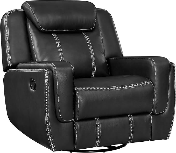 Lexicon Modern Swivel Glider Recliner Chair Nursery Glider Faux Leather Recliner Chair with Headrest Manual Recliner Sofa Chair for Living Room/Office/Apartment Black