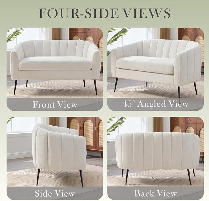 Aoiy &amp Wifon 50.2'' W Upholstered Loveseat Sofa Boucle 2-Seat Settee Loveseat with Metal Legs Upholstered Small Accent Couch for Small Spaces Raindrop Velvet Chenille Fabric Ivory