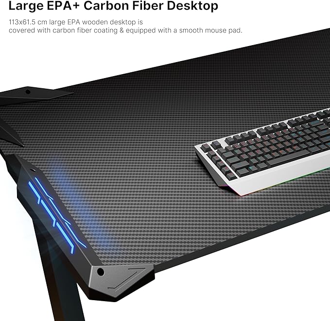 EUREKA ERGONOMIC Gaming Desk with LED Lights Home Office RGB Table Small Gaming Desk Computer Table Black