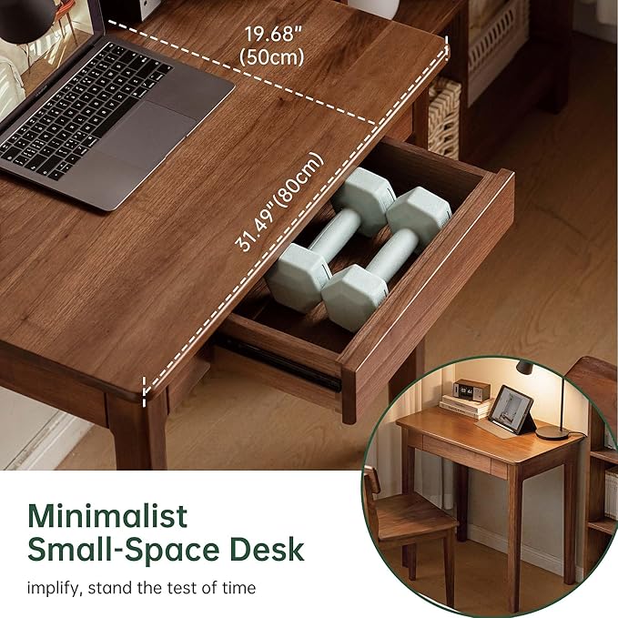 YESWOOD Walnut Desk Solid Wood Home Office Desk Mid-Century Modern Computer Desk with Drawers Writing Desk for Study Bedroom Work 39.37 W